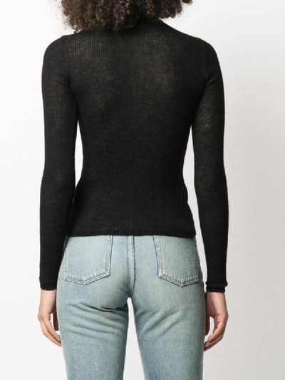 Saint Laurent Ribbed Knit Sheer Top In Black