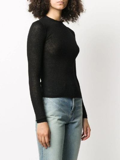 Saint Laurent Ribbed Knit Sheer Top In Black