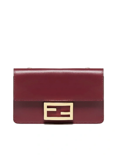 Shop Fendi Flat Baguette Leather Bag In Barolo + Ovibr