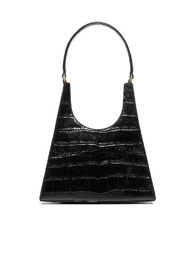 Shop Staud Rey Crocodile-effect Leather Bag In Black
