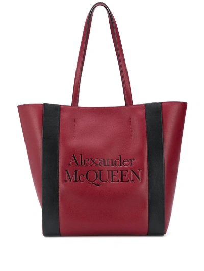 Shop Alexander Mcqueen Signature Debossed Logo Tote Bag In Red