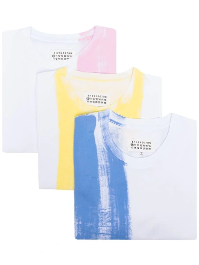 Shop Maison Margiela 3-pack Paint Print T-shirt Set In Blue