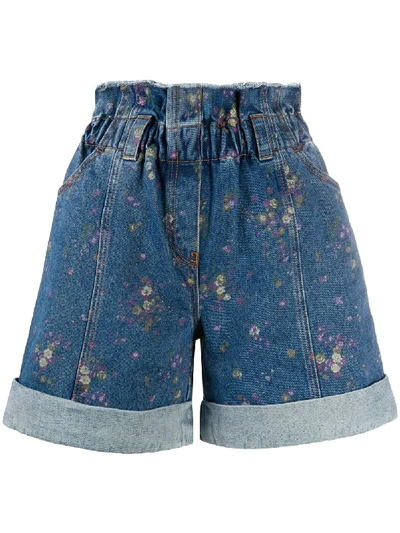 Shop Philosophy Di Lorenzo Serafini Floral-print Denim Shorts In Blue