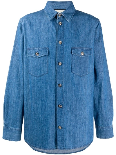 Shop Gucci Interlocking G Buttons Denim Shirt In Blue