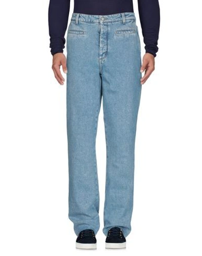 Shop Loewe Man Jeans Blue Size 34 Cotton, Calfskin