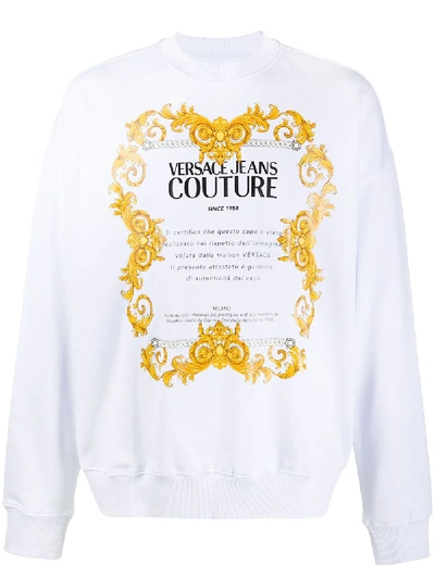 Shop Versace Jeans Couture Baroque Logo Print Sweatshirt In White