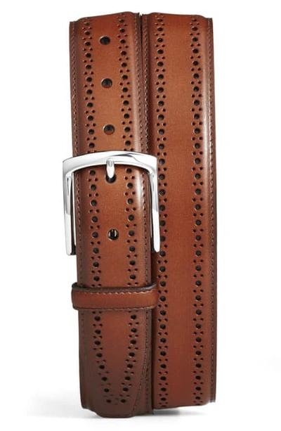 Shop Allen Edmonds Manistee Brogue Leather Belt In Walnut