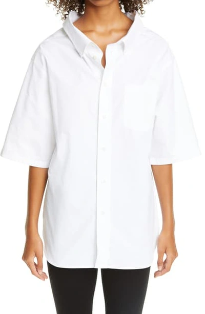 Shop Balenciaga Oversize Button Down Cotton Shirt In White