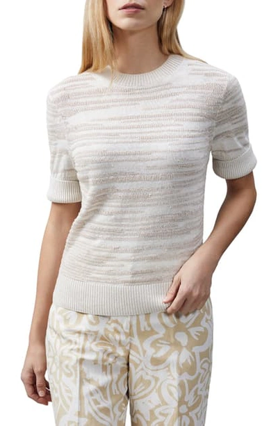 Shop Lafayette 148 Textured Stripe Linen Blend Sweater In Cloud Multi