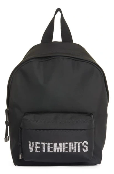 Shop Vetements Logo Crystal Embellished Backpack In Black