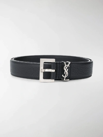 Shop Saint Laurent Grained Leather Belt In Black