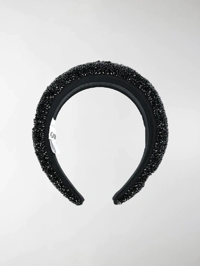 Shop Ganni Polka Dot Beaded Headband In Black