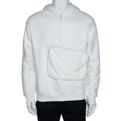 Pre-owned Louis Vuitton White Cotton 3d Patched Pocket Half Zipped Hoodie S