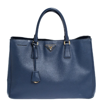 Pre-owned Prada Blue Saffiano Lux Leather Large Gardener's Tote
