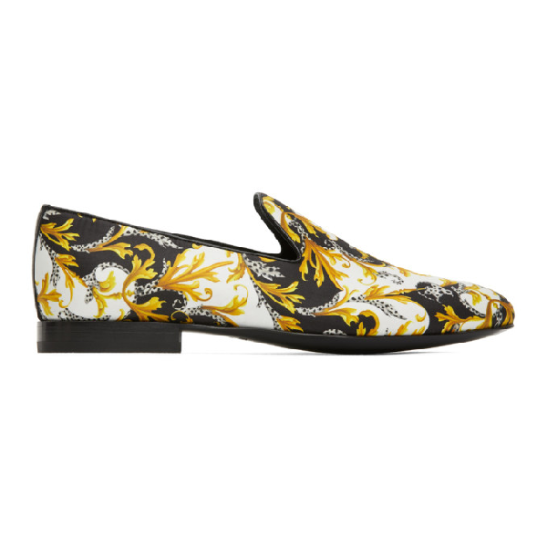 white and gold versace loafers