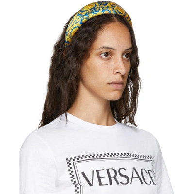 Shop Versace Blue And Yellow Silk Barocco Headband In A7381 Blue