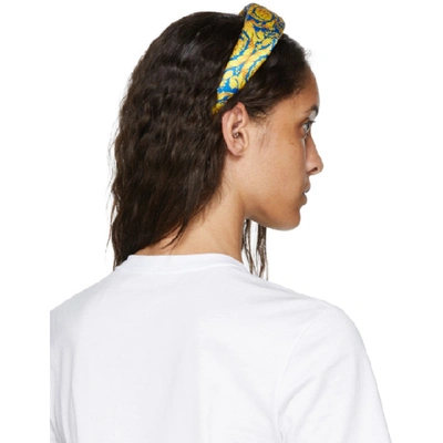 Shop Versace Blue And Yellow Silk Barocco Headband In A7381 Blue