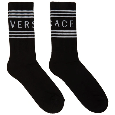 Shop Versace Black Logo Socks In I463 Black