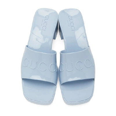 Shop Gucci Blue Rubber Slide Heeled Sandals In 4928 Blue