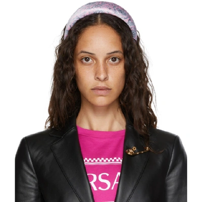 Shop Versace Pink & Grey Silk Barocco Headband In A7247 Rosa