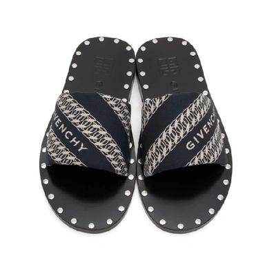 Shop Givenchy Navy Jacquard Chain Mules In 411 Navy/wh