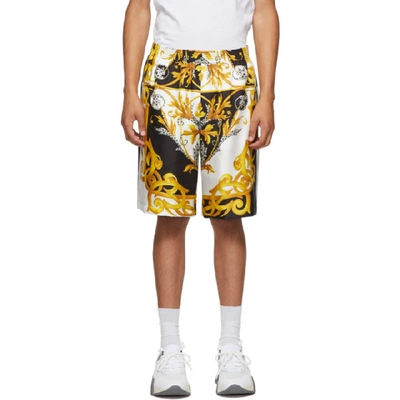 Shop Versace White And Gold Barocco Shorts In A7027 White