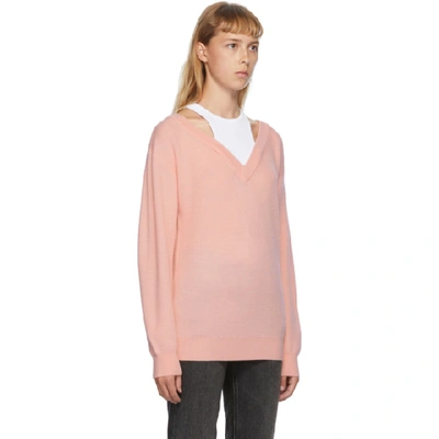 Shop Alexander Wang T Alexanderwang.t Pink And White Bi-layer Off-the-shoulder Sweater In 681 Light P