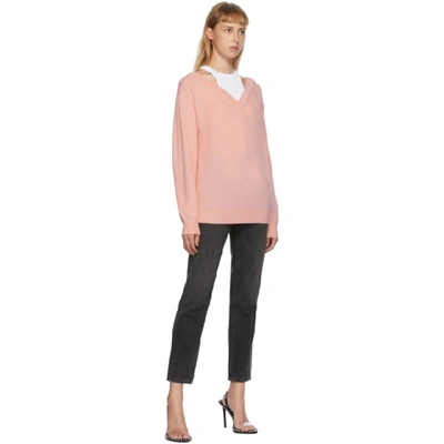 Shop Alexander Wang T Alexanderwang.t Pink And White Bi-layer Off-the-shoulder Sweater In 681 Light P