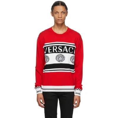 Shop Versace Red And Black Vintage Medusa Sweater In A3254 Red