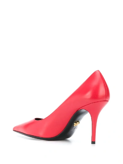 Shop Versace Safety-pin Pointed Leather Pumps In Red