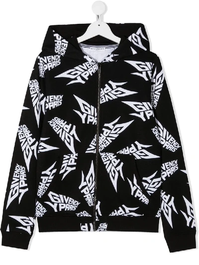 Shop Givenchy Teen All-over Print Hoodie In Black