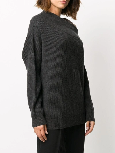 Shop Brunello Cucinelli Metal Embellished Cashmere Jumper In Grey