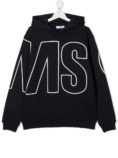 Shop Msgm Teen Logo Print Hoodie In Blue