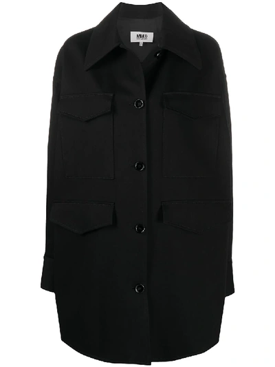 Shop Mm6 Maison Margiela Oversized Button-up Jacket In Black