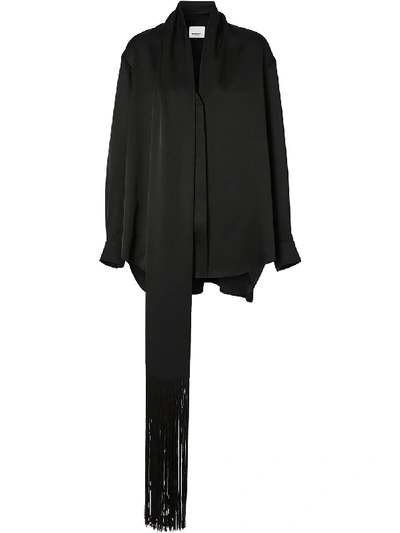 Shop Burberry Scarf-detail Silk Shirt In Black