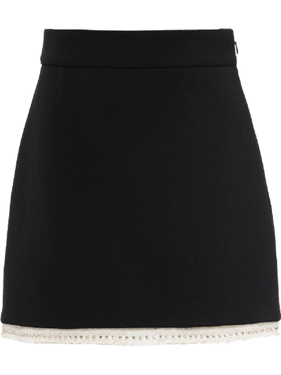 Shop Miu Miu Crystal-embellished Wool Skirt In F0002 Black