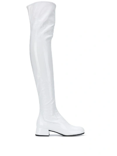 Shop Prada Thigh High Boots In Weiss