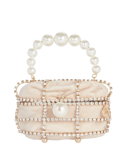 Shop Rosantica Ducas Cage Pearl And Crystal Clutch In Gold