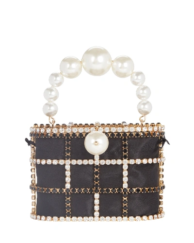 Shop Rosantica Holli Cage Pearl And Crystal Clutch In Black