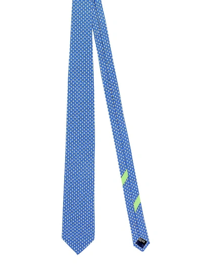Shop Ferragamo World Printed Tie In Blue