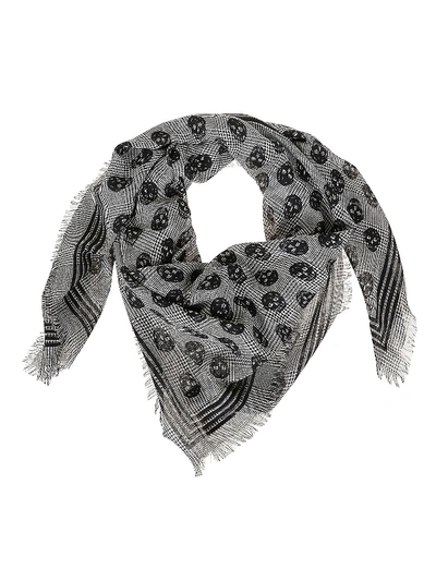 Shop Alexander Mcqueen Houndstooth And Skulls Scarf In Black