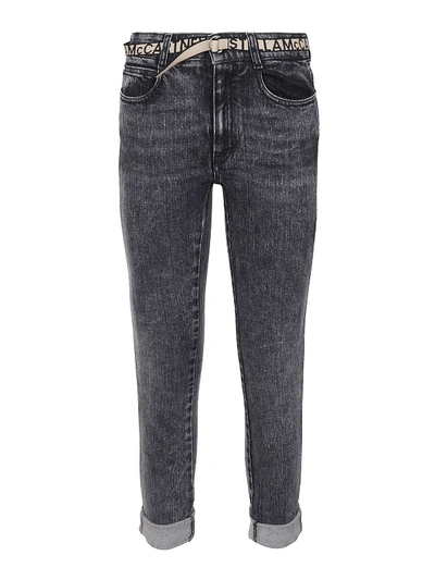 Shop Stella Mccartney Logo Belt Straight-leg Jeans In Black