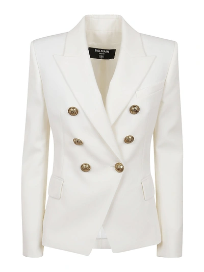 Shop Balmain Grain De Poudre Slim Blazer In White