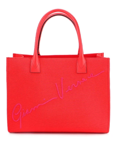 Shop Versace Canvas Tote In Red