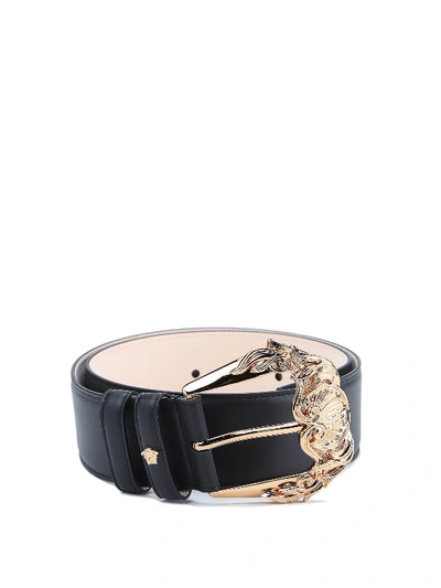 Shop Versace Baroque Buckle Belt In Black