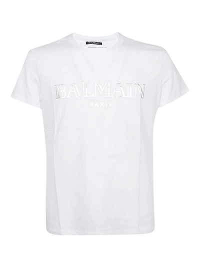 Shop Balmain Front Logo Lettering T-shirt In White