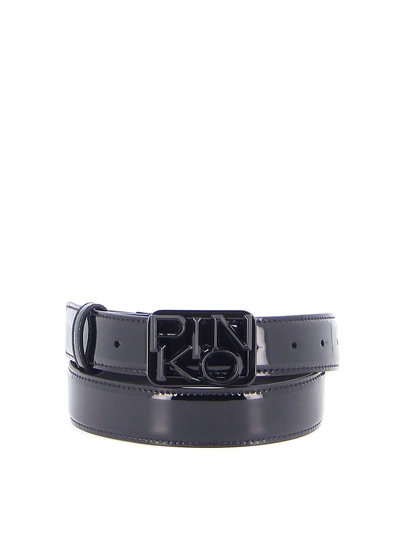 Shop Pinko Fischio Patent Leather Belt In Black