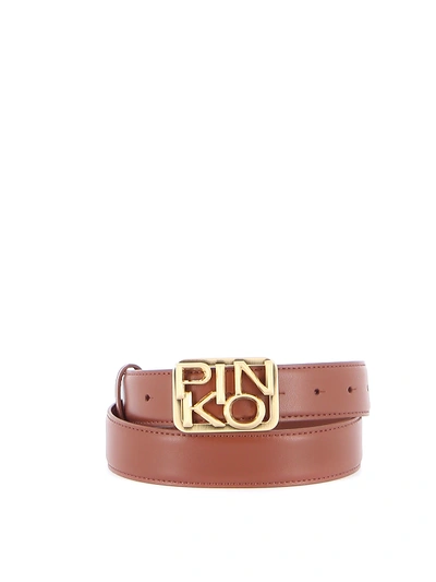Shop Pinko Fischio Leather Belt In Brown