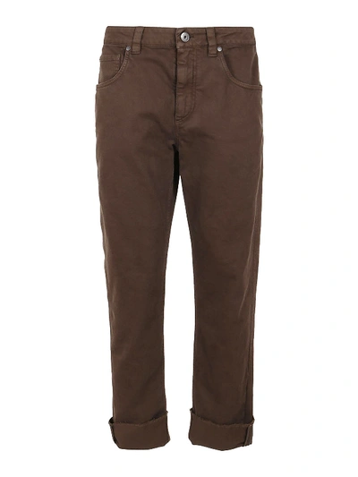 Shop Brunello Cucinelli Straight Leg Cotton-blend Jeans In Brown