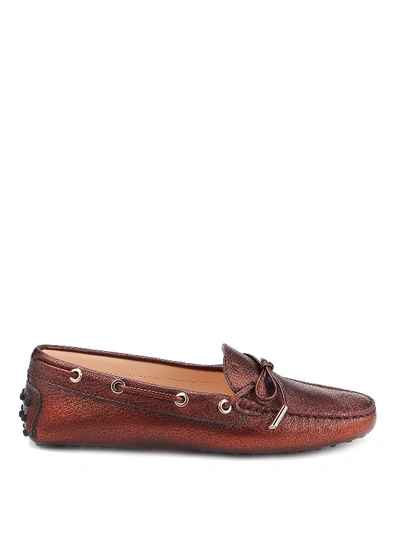 Shop Tod's Hammered Leather Driver Loafers In Dark Orange
